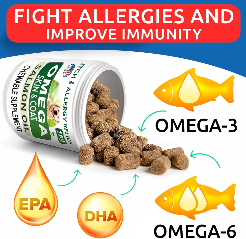 BARK&SPARK Omega 3 para Perros - 360 Golosinas de Aceite de Salmón con EPA y DHA