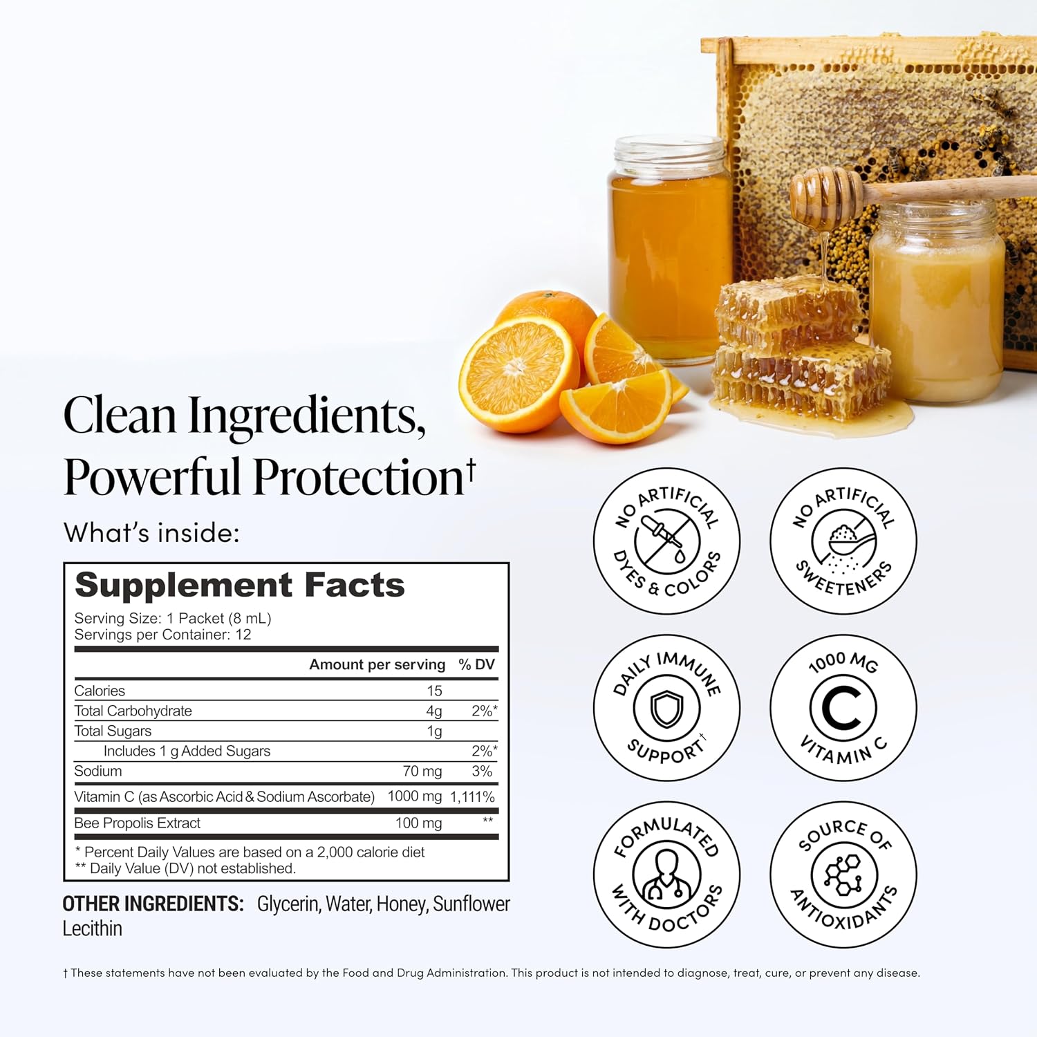 Vitamina C Liposomal con Propóleo y Miel de Beekeeper's Naturals, 1000 mg, 12 Sobres