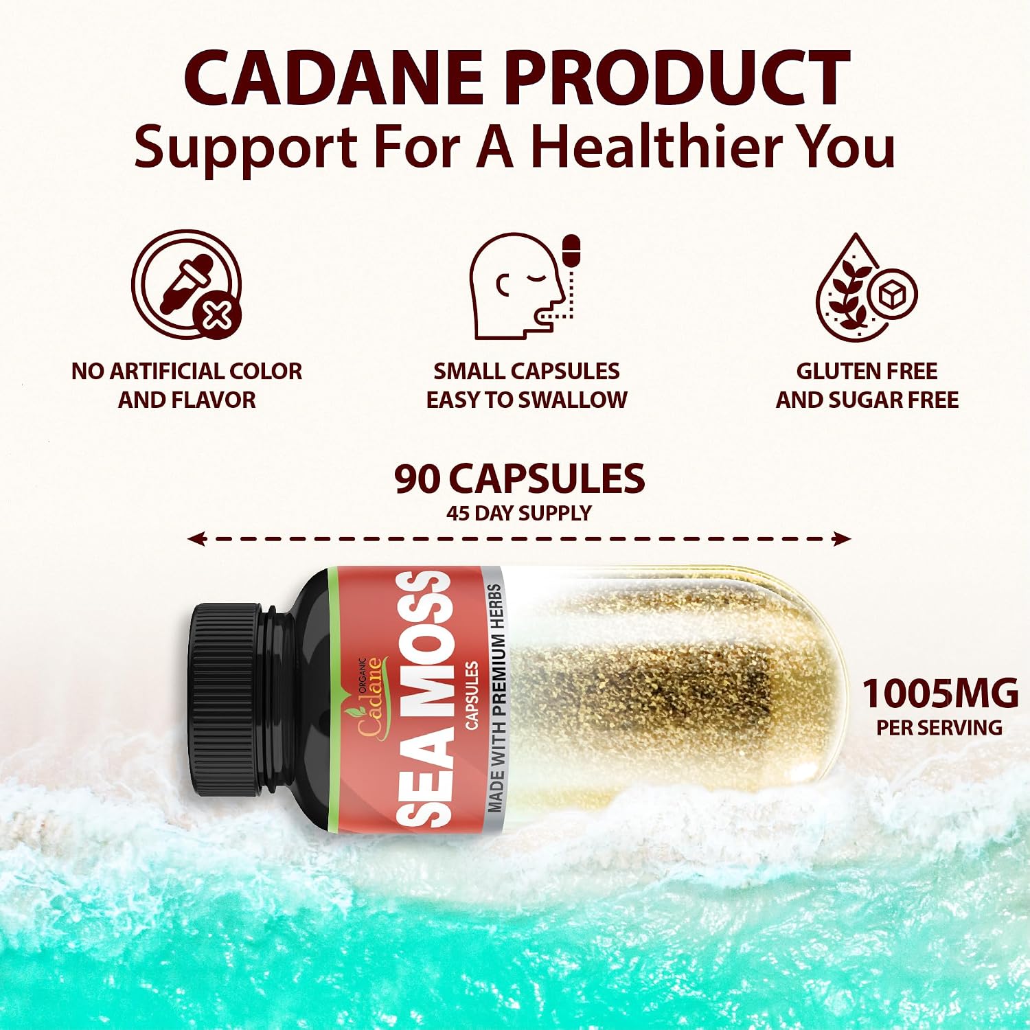 Organic Cadane Irish Sea Moss Extract Cápsulas - 90 cápsulas