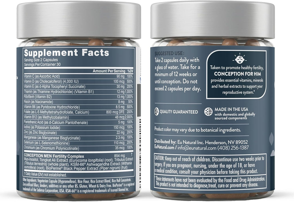 Eu Natural Conception for Him - Suplemento de Fertilidad Masculina, 60 Cápsulas Vegetales