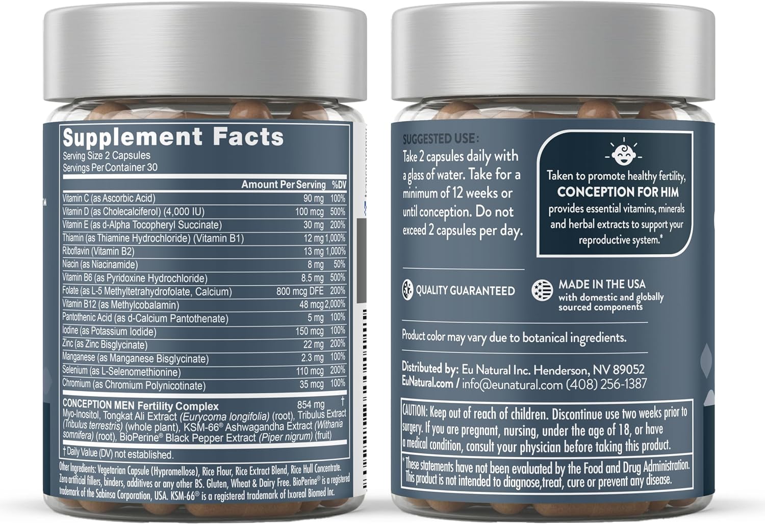 Eu Natural Conception for Him - Suplemento de Fertilidad Masculina, 60 Cápsulas Vegetales