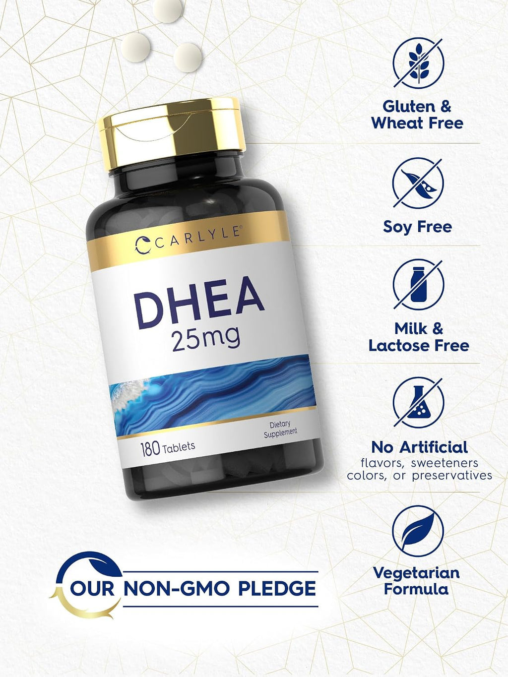 Carlyle DHEA 25 mg 180 Comprimidos | Suplemento para Mujeres y Hombres