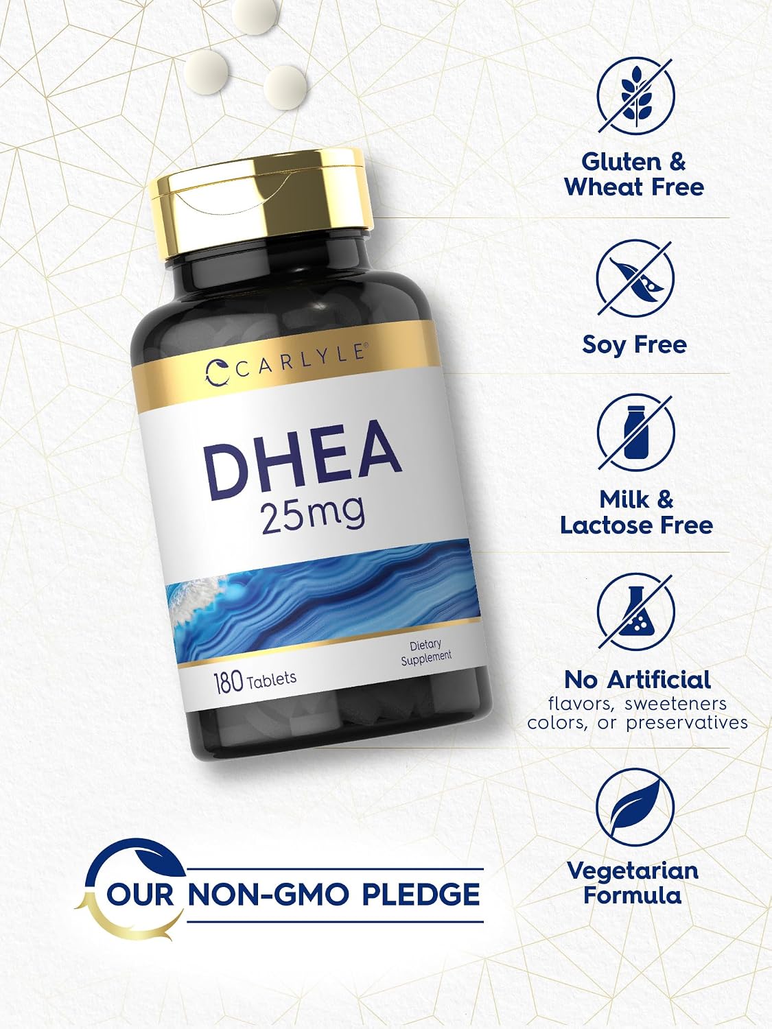 Carlyle DHEA 25 mg 180 Comprimidos | Suplemento para Mujeres y Hombres