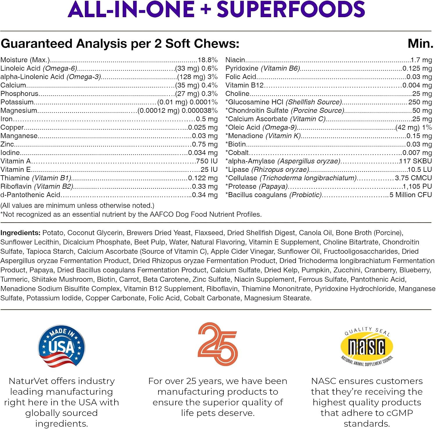 NaturVet Evolutions Todo-en-Uno + Superalimentos 180 comprimidos masticables para perros