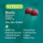 Viteey Biotin Gummies - 10.000 μg - 120 Gominolas para Cabello, Piel y Uñas