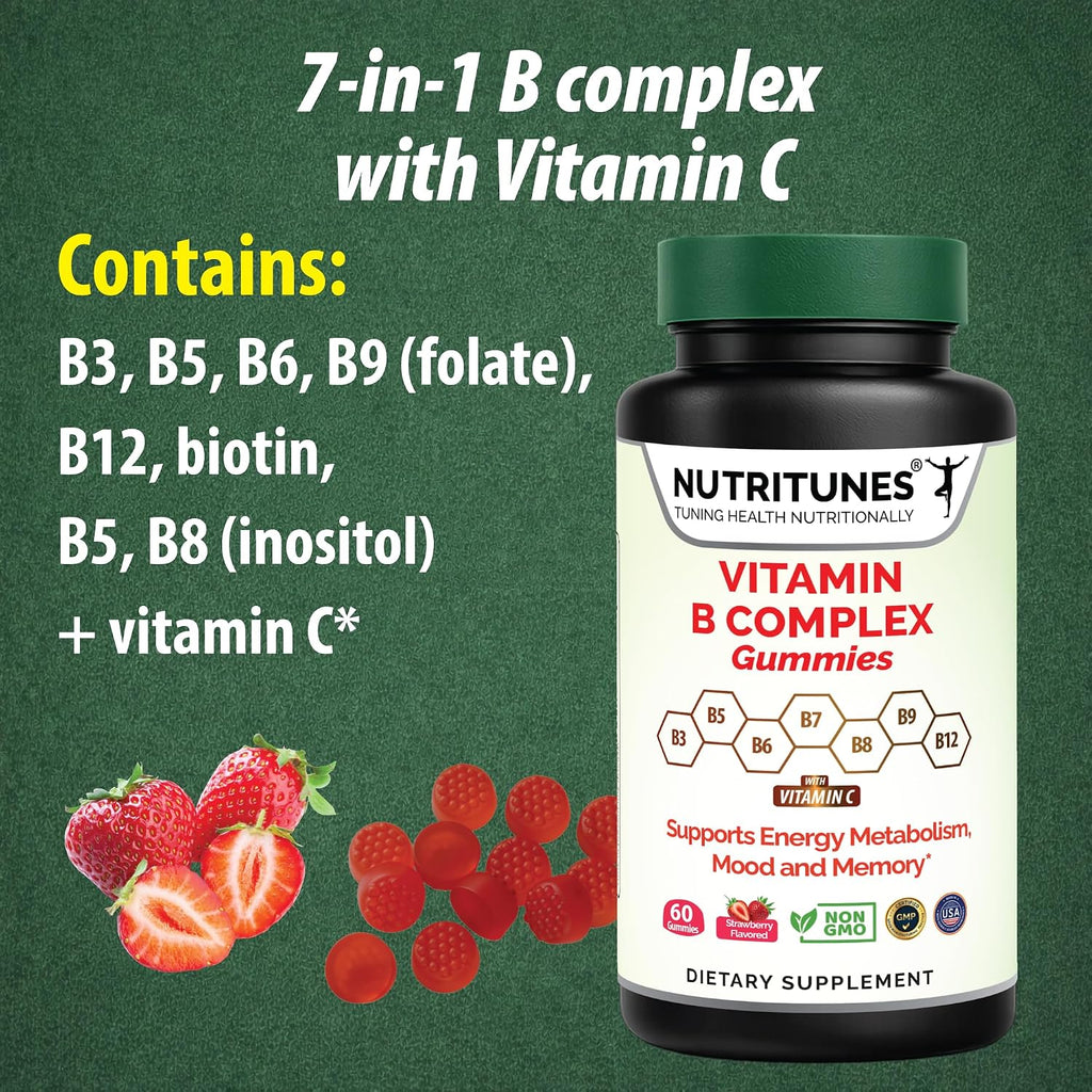 Complejo B en Gominolas - Alta Potencia con Metil B12, Folato, Biotina y Vitamina C - Vegano, Sin Gluten - 60 Gominolas