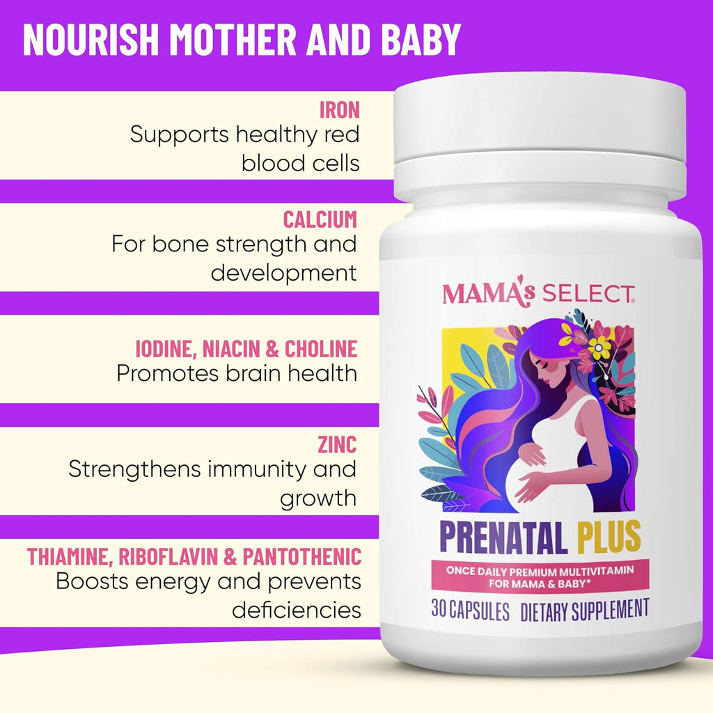 Mama's Select Vitaminas Prenatales – Sin Alérgenos, MTHFR Friendly, Folato Metilado, 1 Vez al Día, Vegano