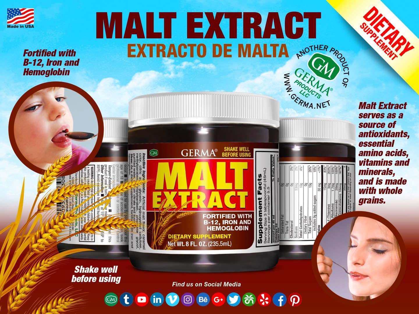 Germa Liquid Malt Extract - Pure Barley Malt Concentrate - 236 ml