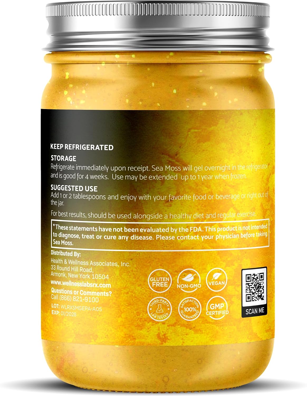 WELLNESS LABSRX Irish Sea Moss Gel Raw - Wildcrafted Superfood Seamoss Gel - Sabor Piña - 10 oz (283 g)