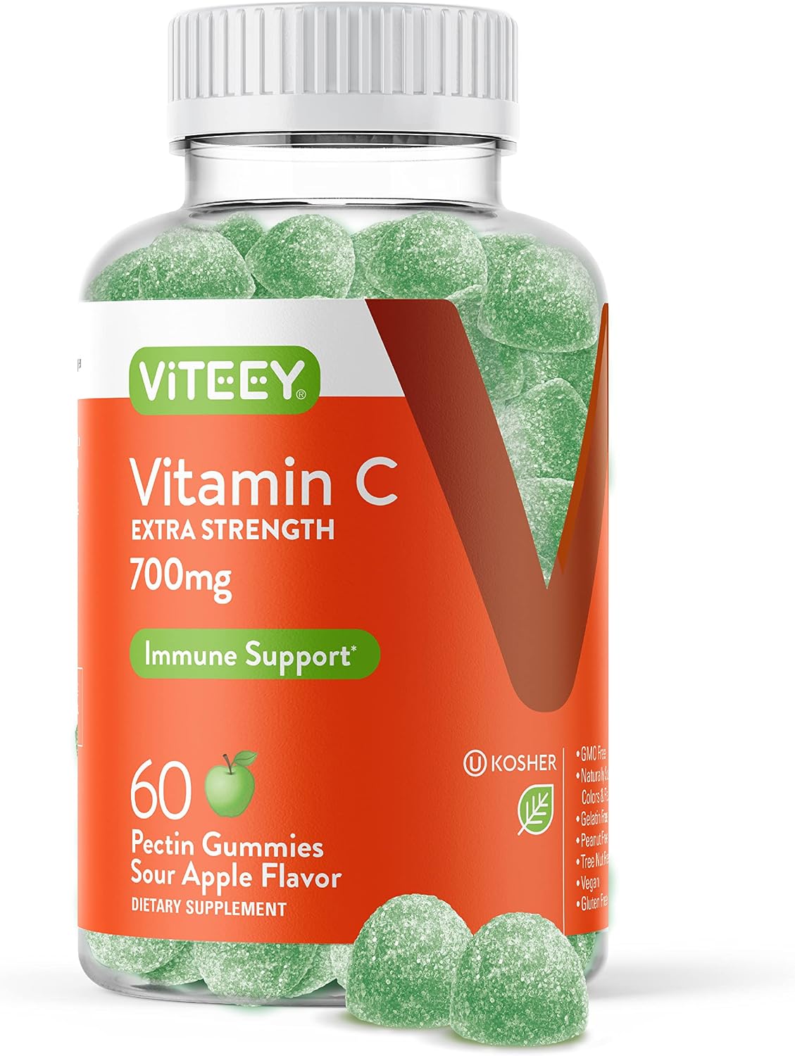 Viteey Gomitas de Vitamina C Masticables para Adultos - 700mg Extra Fuerte - Apoyo Inmunológico - Veganas, Sin Gluten - 60 unidades
