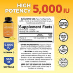 Viva Naturals Vitamin D3 5000 IU Softgels, 360 Count (125 mcg)