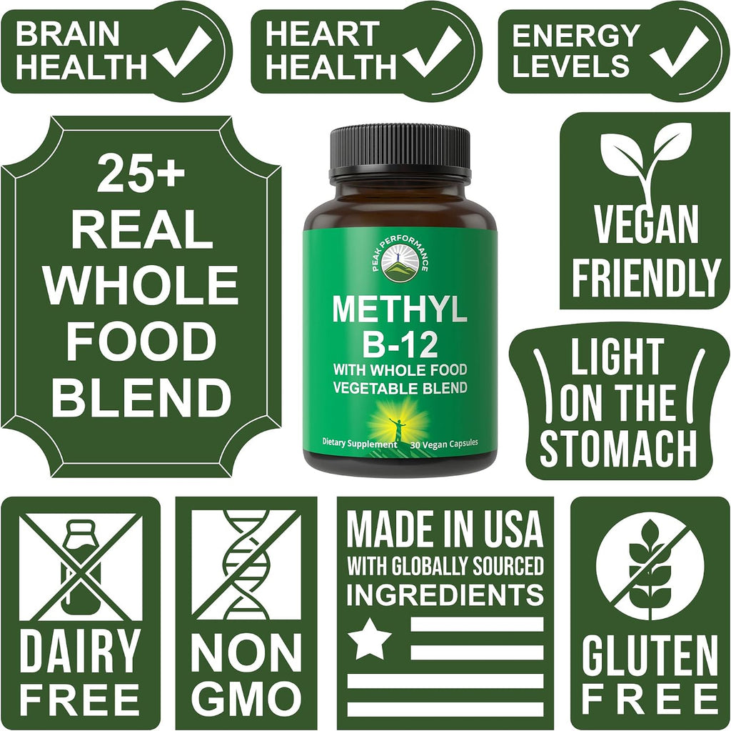 Metil B12 con Mezcla de Frutas y Verduras Enteras - 30 Cápsulas Veganas