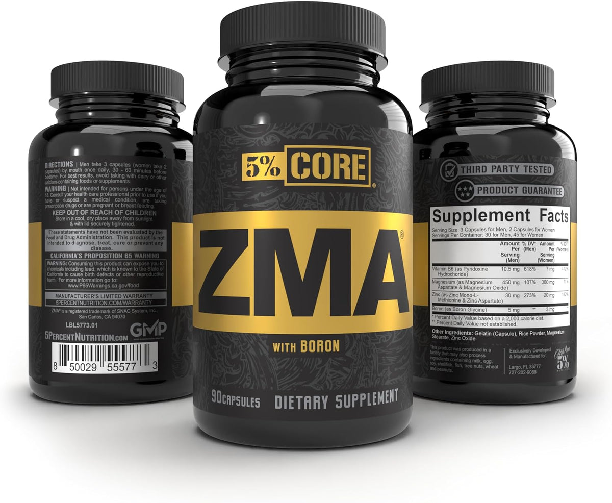 5% Nutrition Core ZMA con Boro - 90 Cápsulas – Magnesio: contribuye a la función muscular normal, al mantenimiento – Image 6