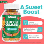 YUM-V'S Glucose Gummies – Gominolas de Glucosa de Acción Rápida – Sabor Natural Naranja y Bayas – 60 Gominulas Masticables para Adultos y Niños