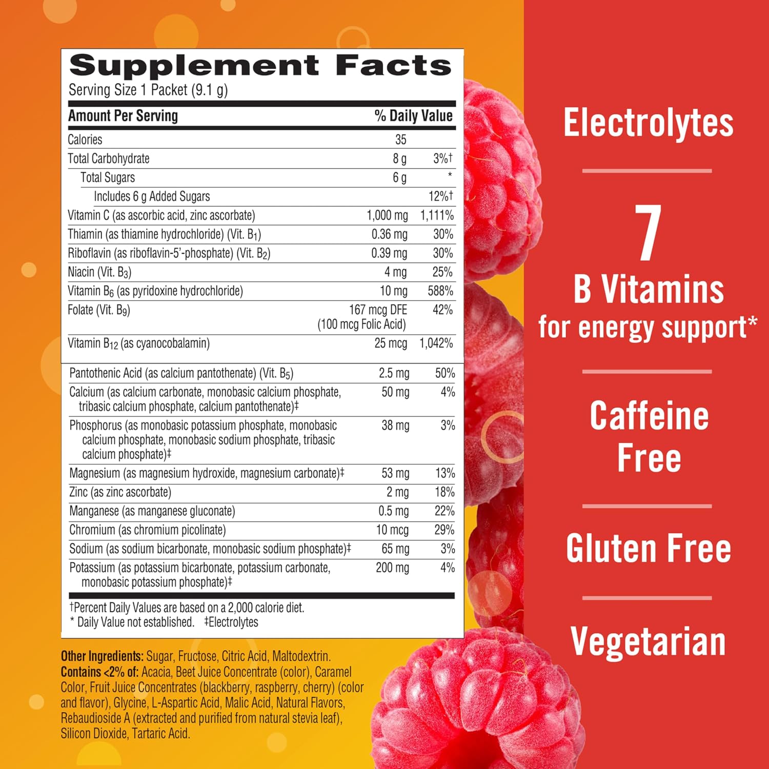 Emergen-C 1000 mg Vitamina C, Sabor Frambuesa, 30 Sobres