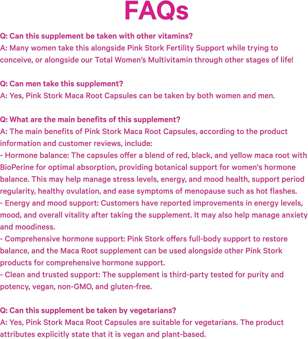 Pink Stork Maca Orgánica en Cápsulas – Maca Peruana con BioPerine para el Bienestar Femenino