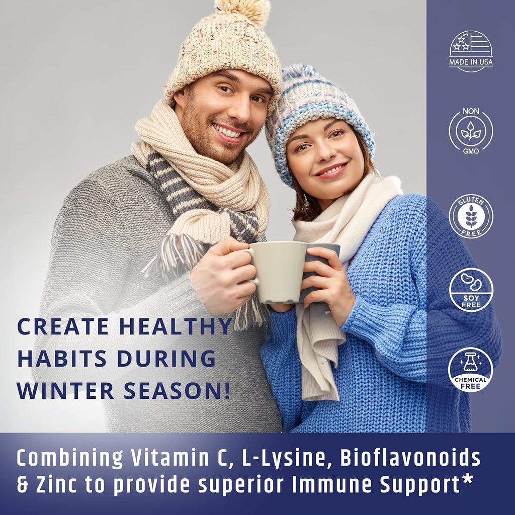 AgeImmune Complejo de Vitamina C 1000 mg con L-Lisina 500 mg, Zinc 12 mg y Bioflavonoides 300 mg - 2 Botellas