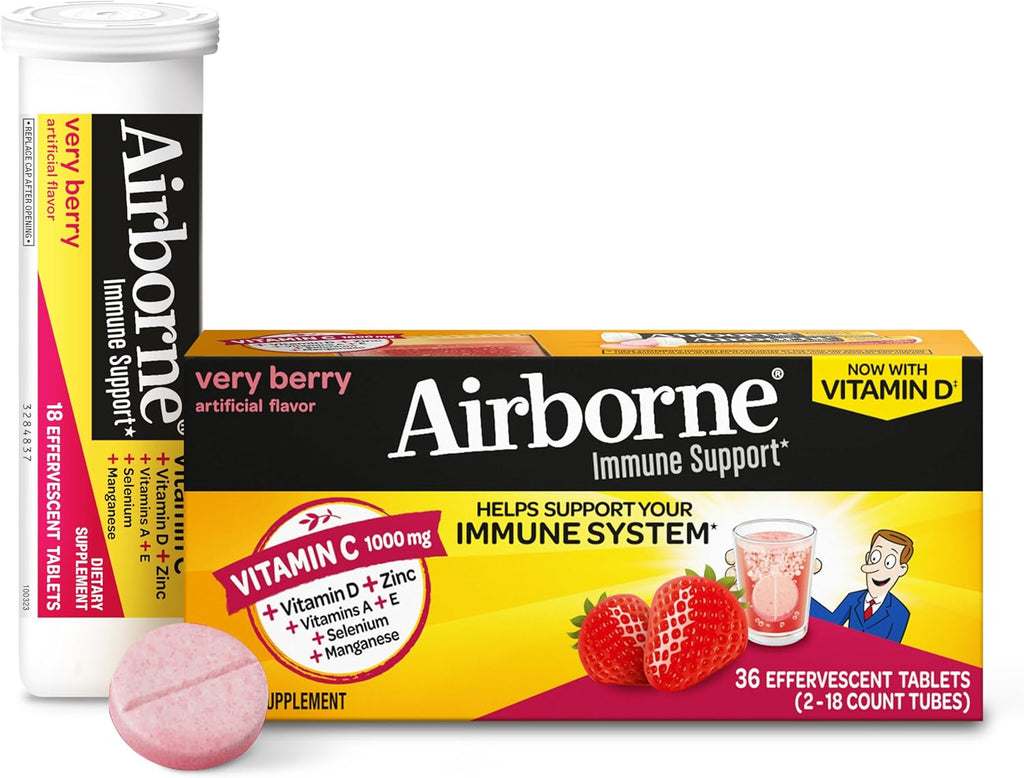 Airborne Very Berry Comprimidos Efervescentes de Vitamina C 1000mg, 36 unidades