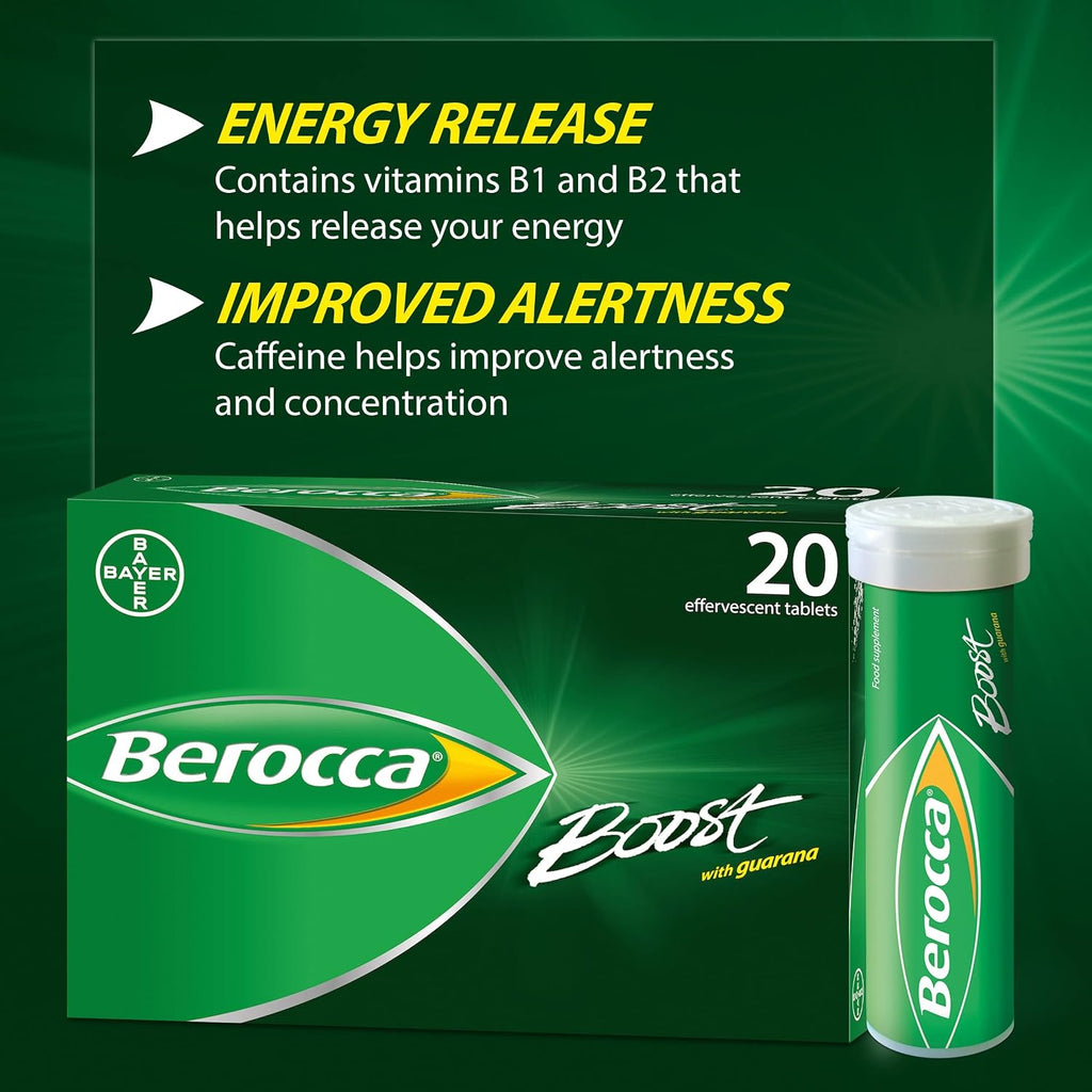 Berocca Boost Multivitamínico con Cafeína y Guaraná - Pack de 20 Comprimidos
