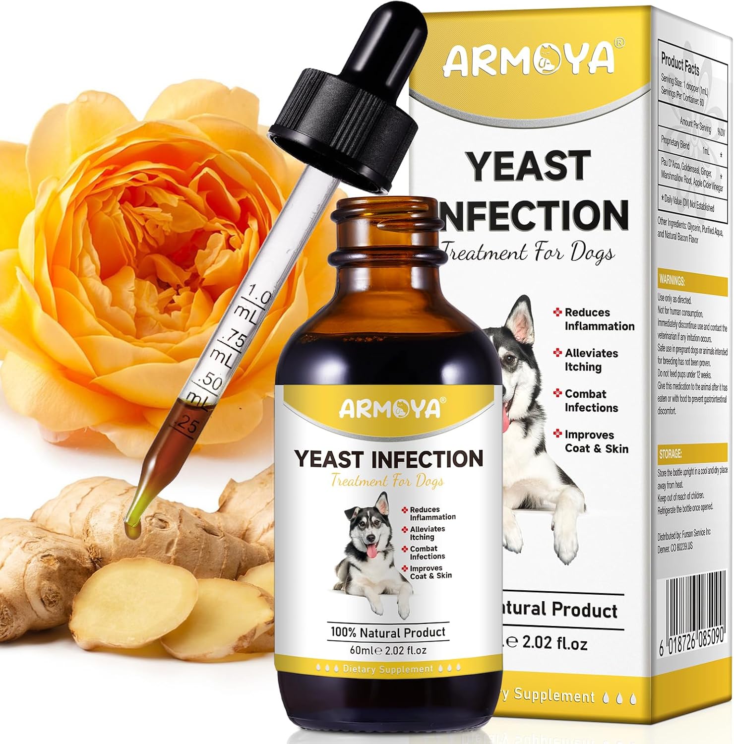 Tratamiento Natural contra la Levadura para Perros - Ayuda a Aliviar el Picor y la Inflamación - Complemento Herbal - 2 Oz