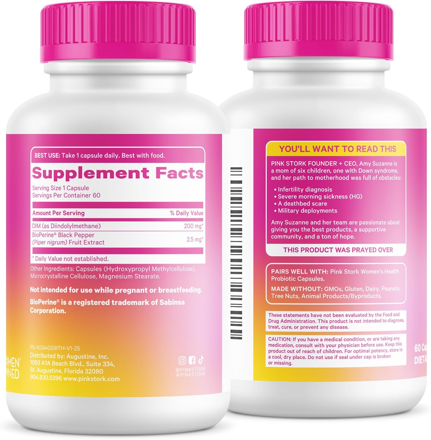 Pink Stork DIM para Mujeres – 60 Cápsulas con 200 mg DIM y Bioperina