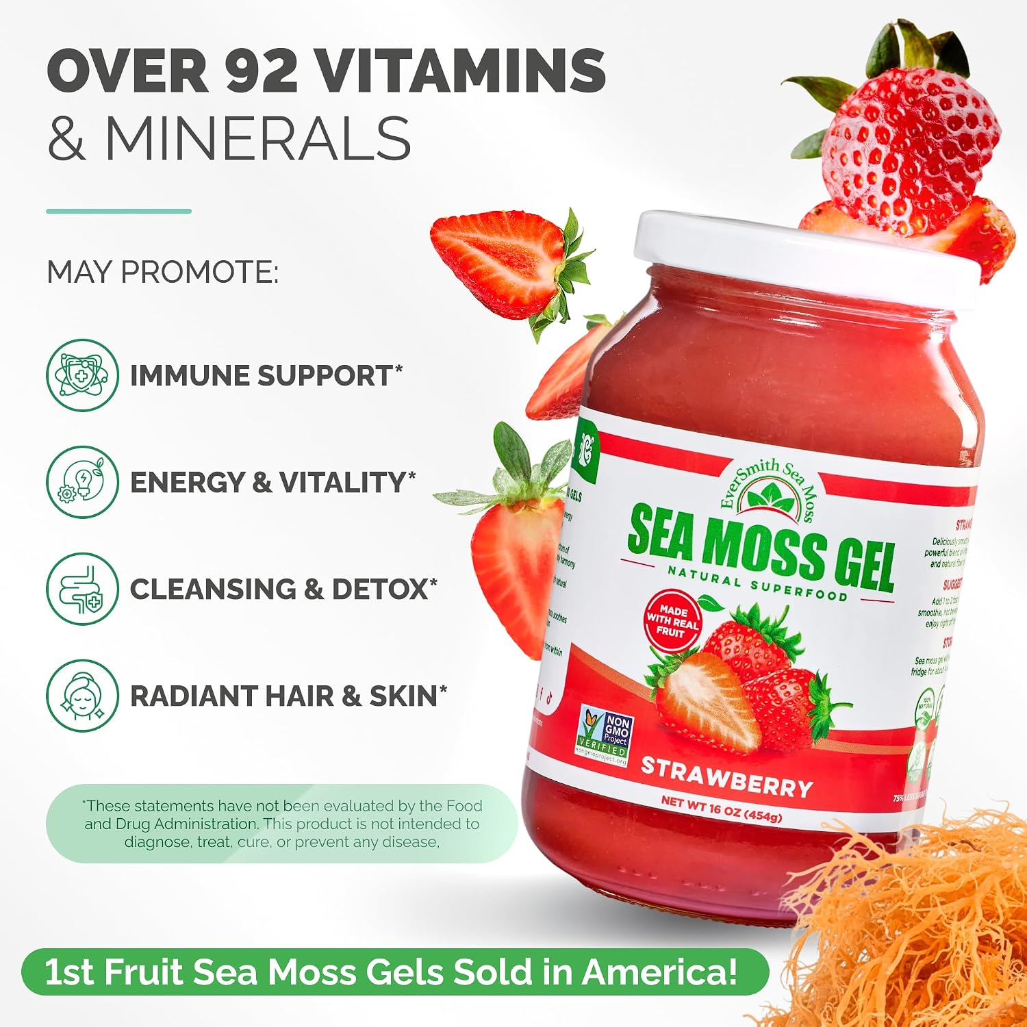 EverSmith Organics - Gel de Musgo Marino Irlandés Silvestre (Wildcrafted) - Fresa - 1 Tarro
