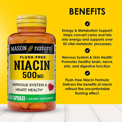 MASON NATURAL Niacina 500 mg Sin – La niacina contribuye al funcionamiento normal del sistema nervioso. – Image 2