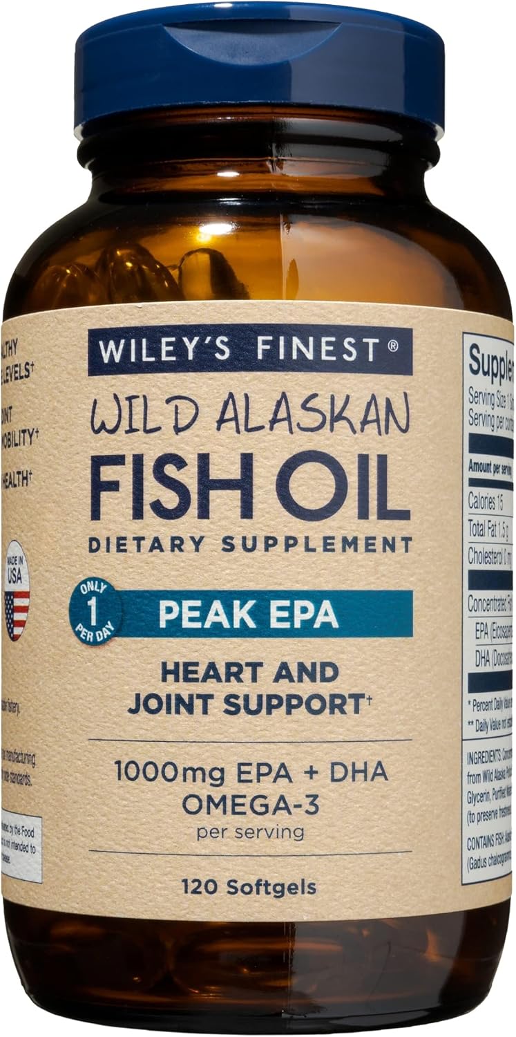 Wiley's Finest Peak EPA - Aceite de Pescado Salvaje de Alaska - Triple Concentración - 1000 mg - 120 Cápsulas Blandas