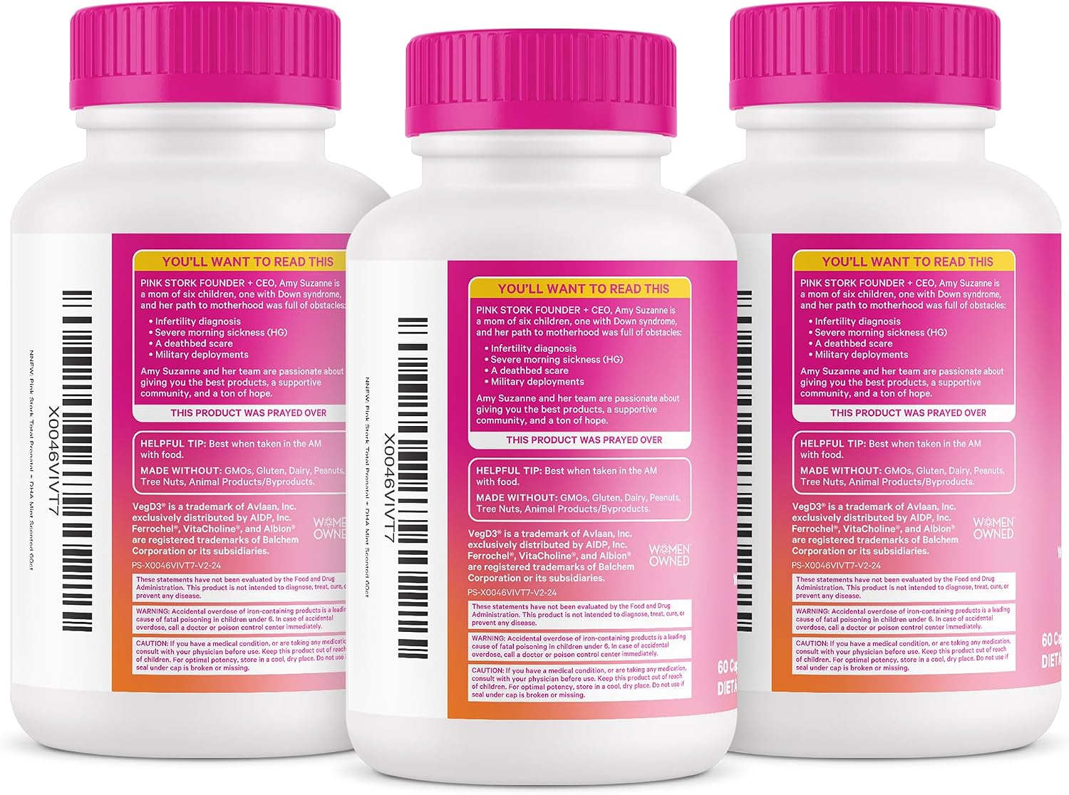 Pink Stork Total Prenatal Vitaminas con DHA - Menta (180 Cápsulas, 3 Meses)