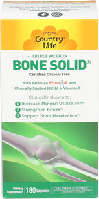 Country Life Bone Solid - Suplemento para la salud ósea con MCHA, Calcio, Magnesio, Zinc, Vitaminas K2 y D3 - 240 cápsulas