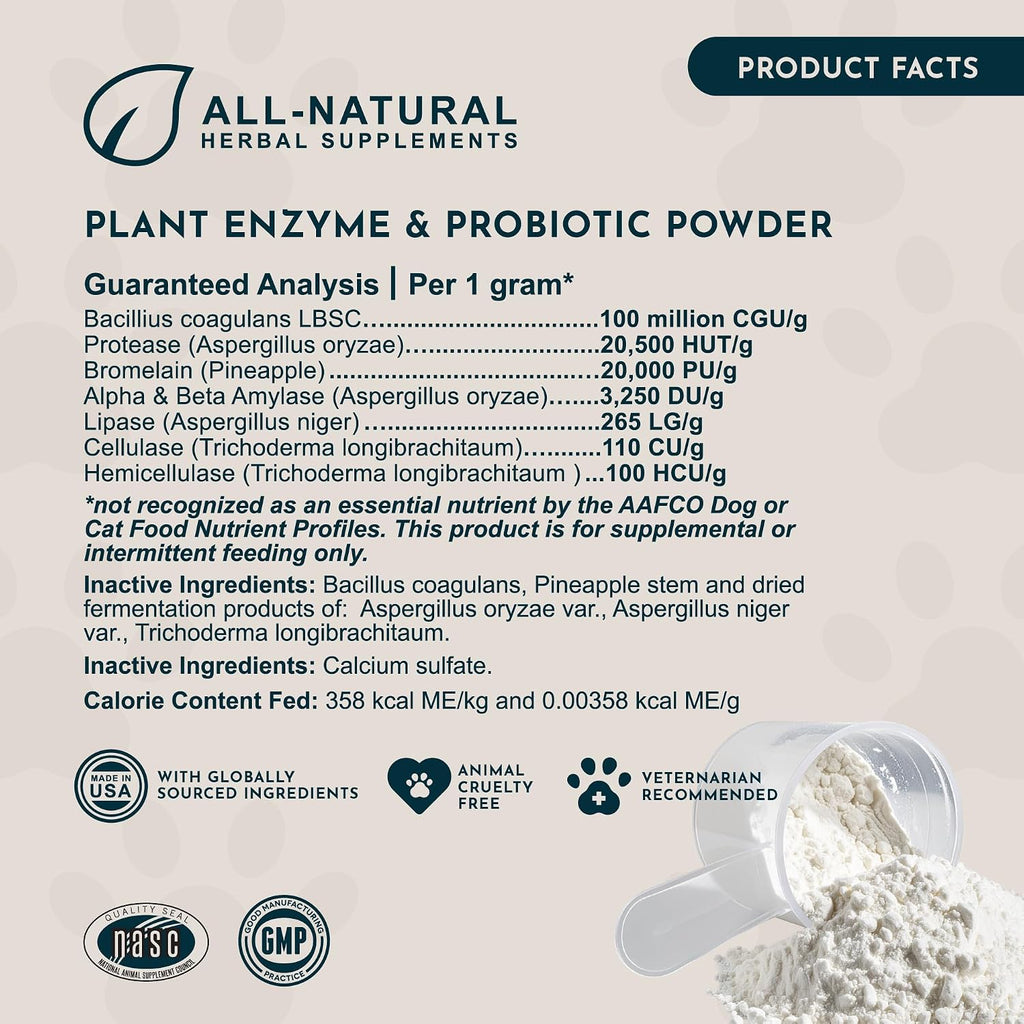 Animal Essentials Plant Enzyme & Probiotics - Probióticos y Enzimas Digestivas para Perros y Gatos