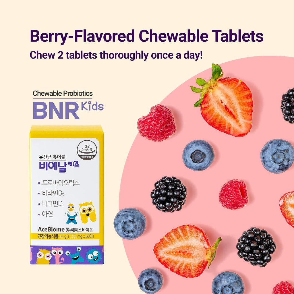 Bnr Kids, Probiótico Masticable Sabor a Bayas, 60 porciones (180 comprimidos)