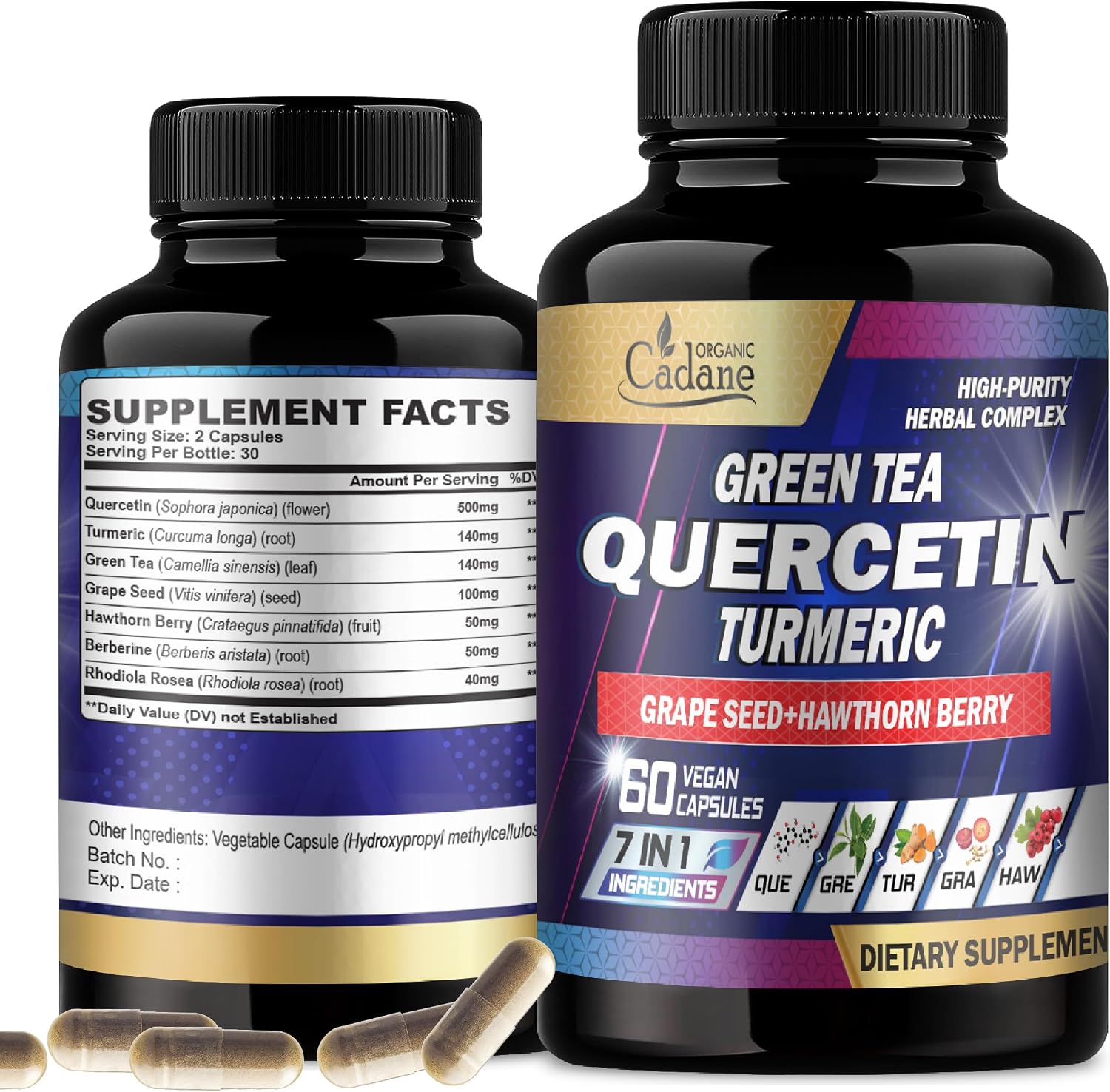 Organic Cadane Quercetin Suplemento Orgánico - 60 Cápsulas Superfood