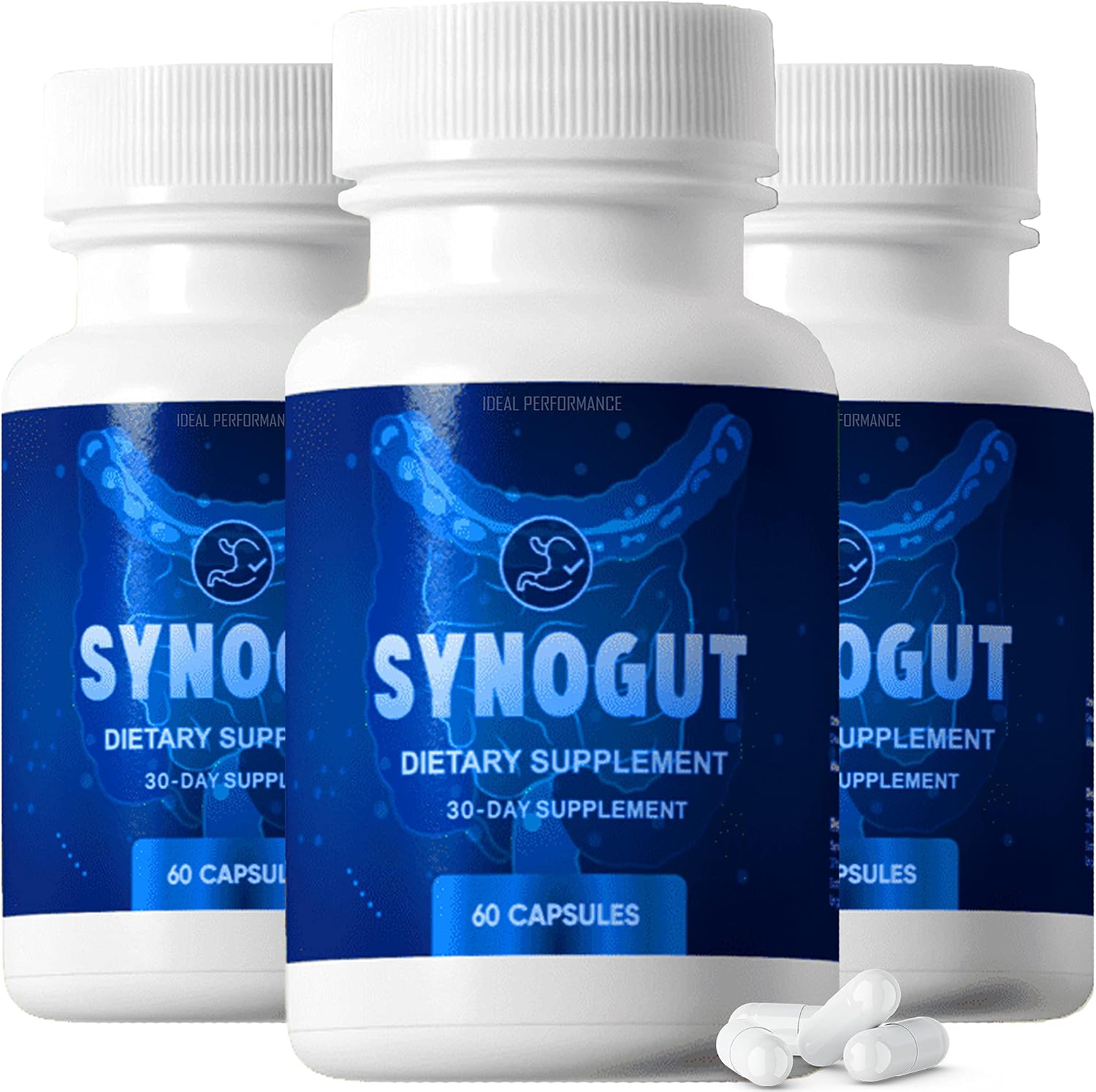 IDEAL PERFORMANCE Synogut Pills - Complemento Alimenticio para la Salud Intestinal (3 Botellas)