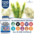 Liberty Lifestyle Sea Moss Black Seed Oil Ashwagandha Turmeric Bladderwrack Burdock - con Manuka, Honey Dandelion, ACV Black Pepper Gluten Free - 1-Pack