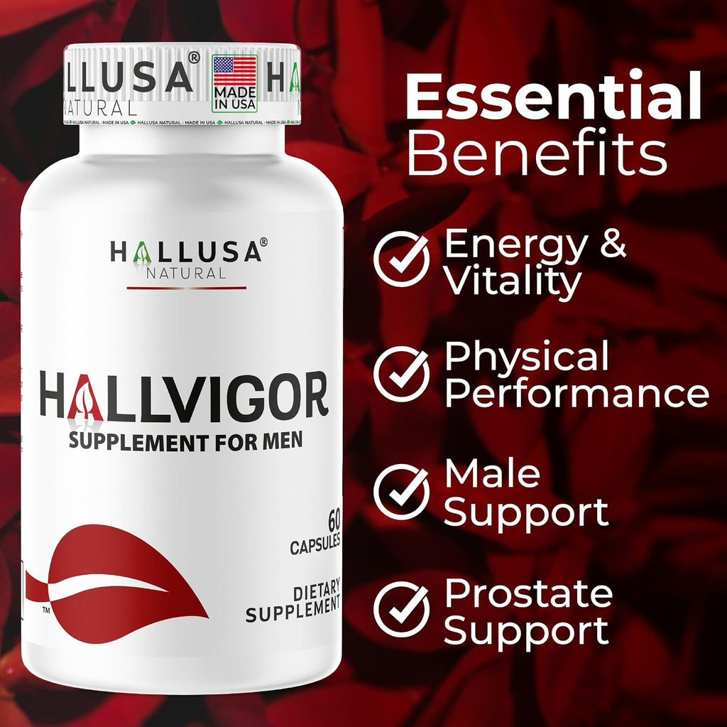 Hallusa Natural HALLVIGOR Multivitamínico Diario para Hombres – Ginseng Coreano, Damiana, Saw Palmetto, Biotina, Complejo B, Zinc, Jalea Real – 60 Cápsulas