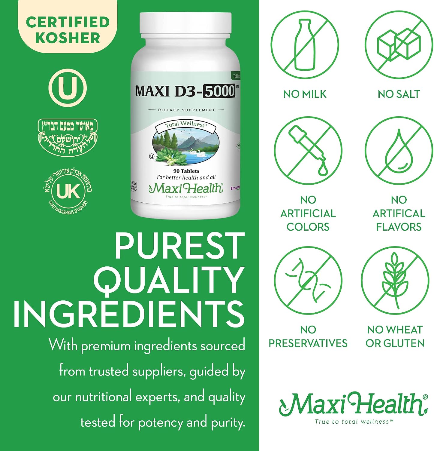 Maxi Health Vitamina D3 5000 UI (125 mcg) - 90 Comprimidos