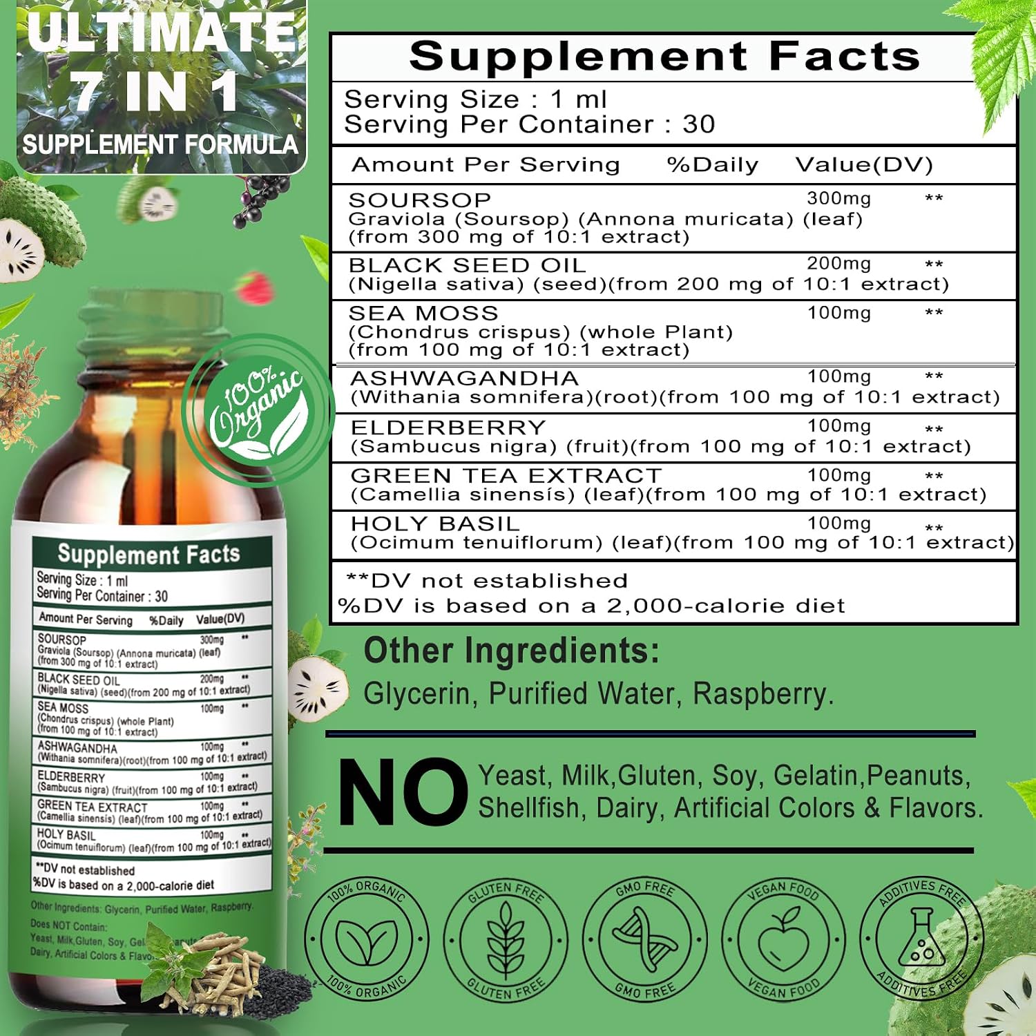 Vita letuo Soursop Drops - Suplemento Líquido Multivitamínico y Mineral con Soursop, Sea Moss, Black Seed Oil, Ashwagandha y Más (30 Dosis)