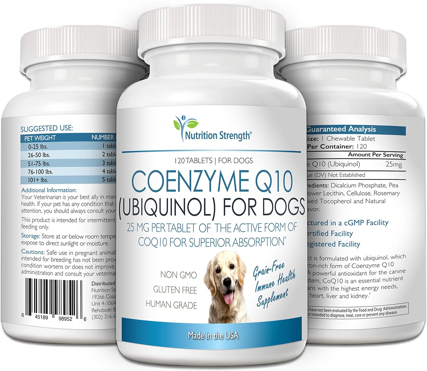 Nutrition Strength Coenzima Q10 para Perros - Ubiquinol, 120 Comprimidos Masticables