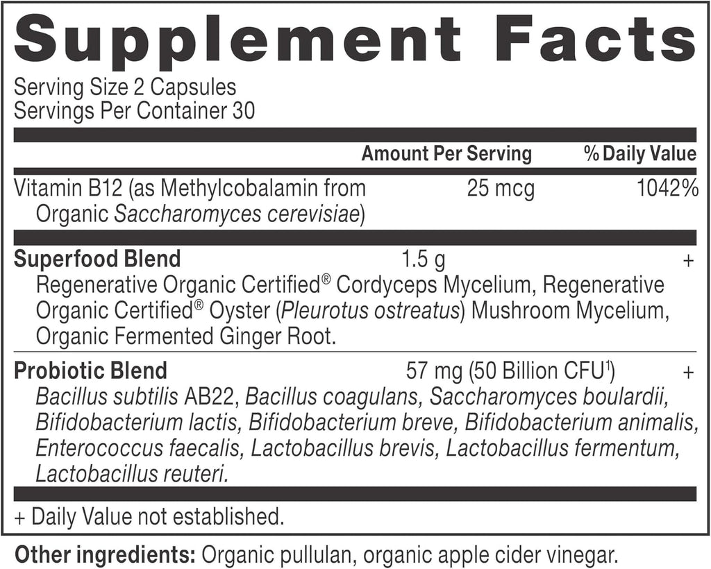 Ancient Nutrition Probióticos Certificado Orgánico Regenerativo para Apoyo al Metabolismo, Digestión y Sistema Inmunológico, 50 Mil Millones de UFC por Dosis, 60 Cápsulas