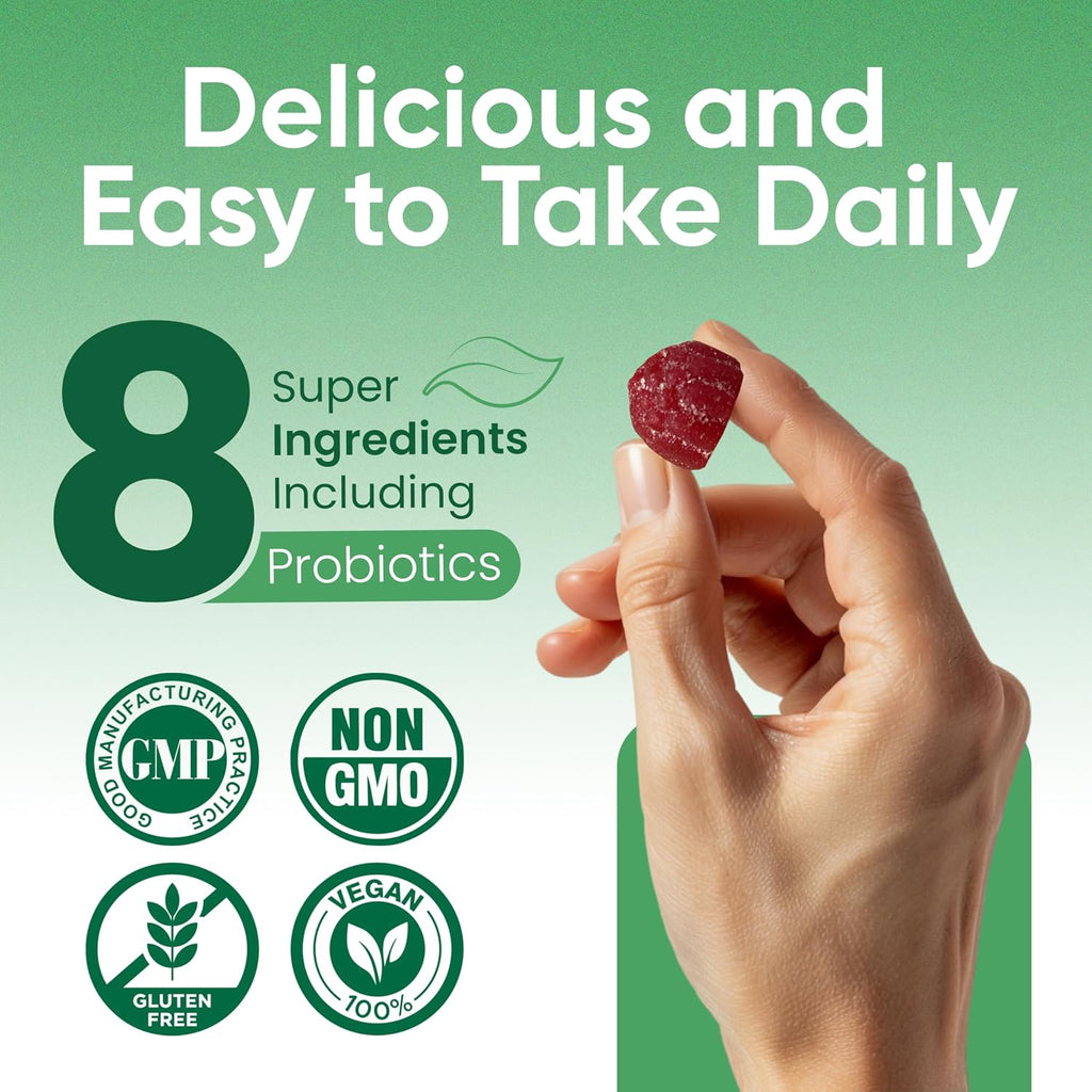 Immune Boosters for Adults - Gominolas Veganas de Defensas con Vitaminas C y D, Zinc, Magnesio, Probióticos - Suplemento Inmunológico con Saúco, Cúrcuma, Equinácea, 60 Unidades