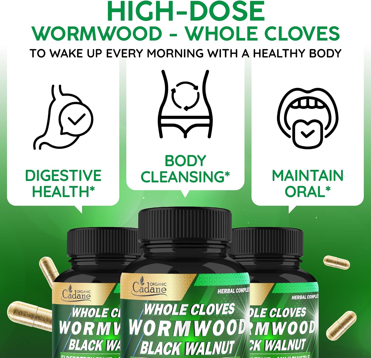 Wormwood Whole Cloves Black Walnut - Apoyo Digestivo Herbario - 90 Cápsulas Veganas