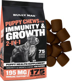Bully Max 2-en-1 Vitaminas para Cachorros, 75 Masticables Suaves para Inmunidad y Crecimiento - Suplemento Multivitamínico para Perros con Probióticos y Calostro