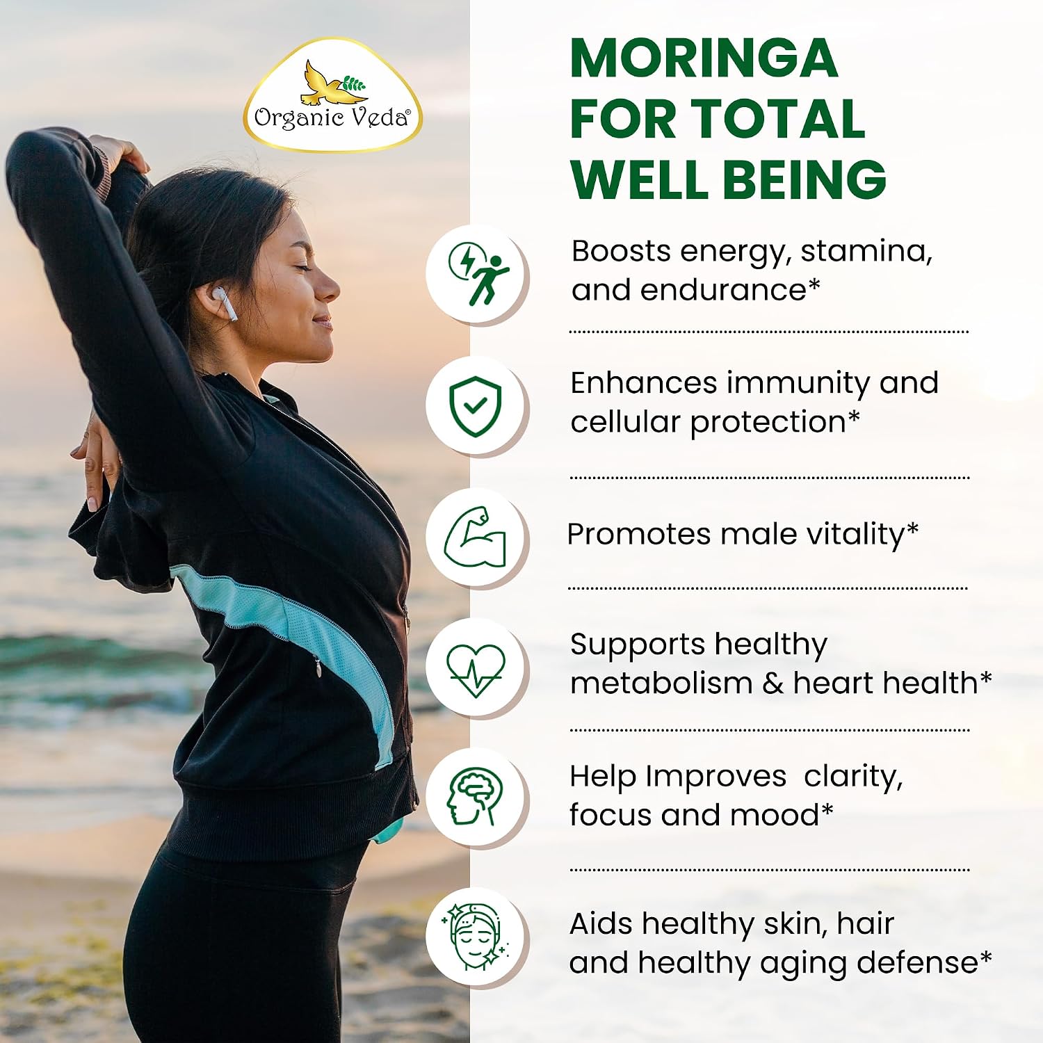 Cápsulas de Semillas de Moringa Ecológicas de Organic Veda - 120 Cápsulas Veganas