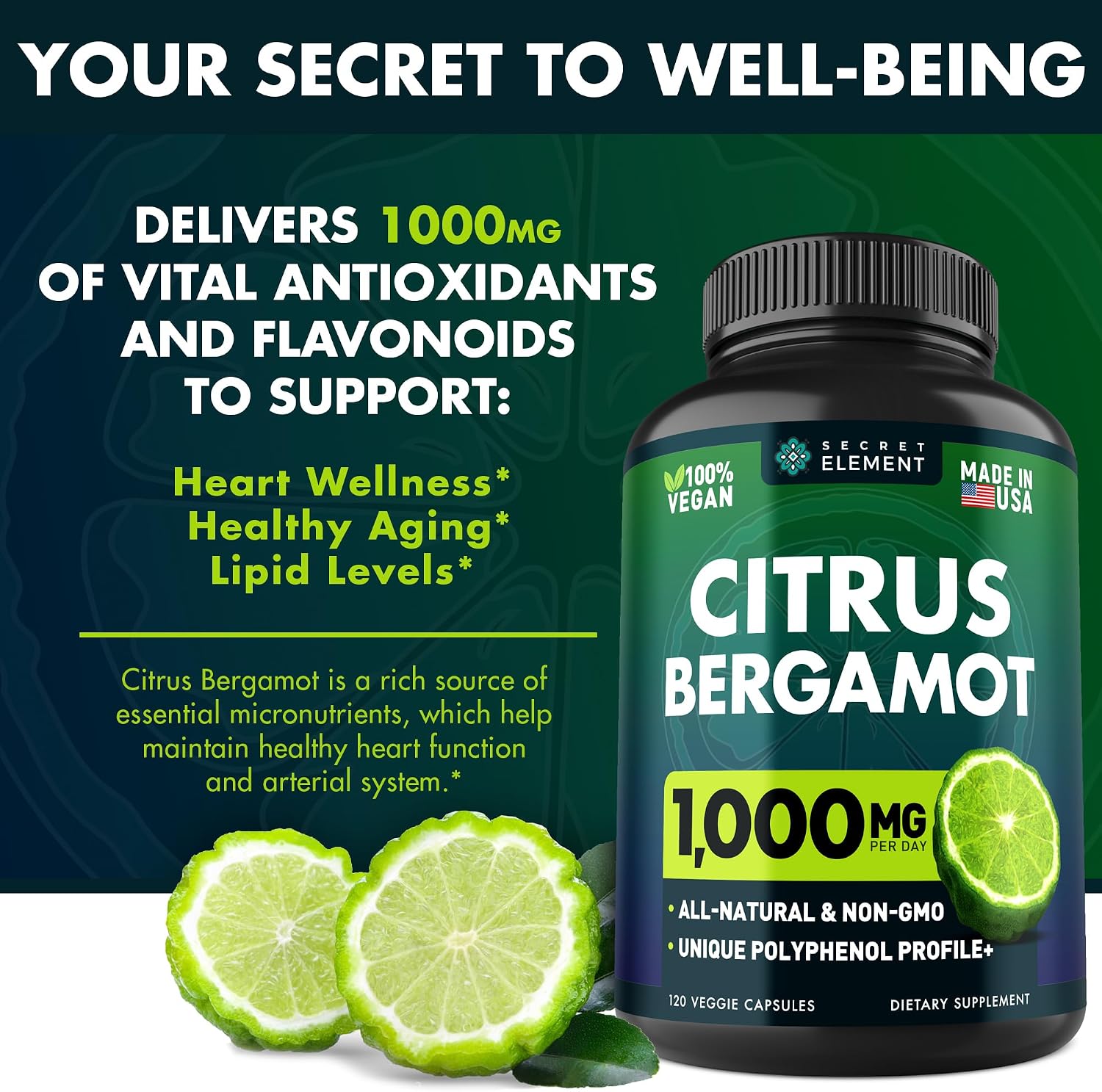 Extracto de Bergamota Cítrica 1000mg - 240 Cápsulas Veganas (2 Paquetes)