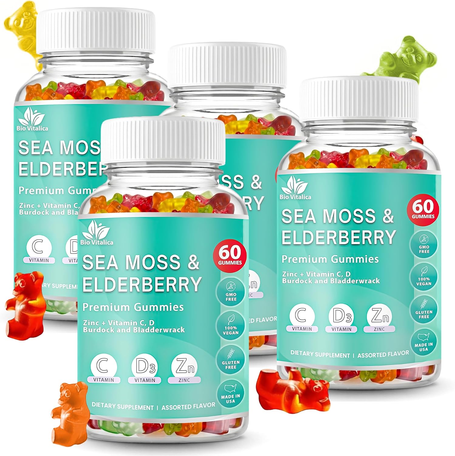 Gominolas de Musgo de Mar y Saúco con Vitaminas C, D y Zinc – 60 uds