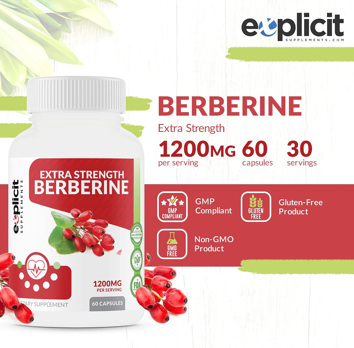 eXplicit Supplements Berberina HCl Natural 1200mg 60 Cápsulas
