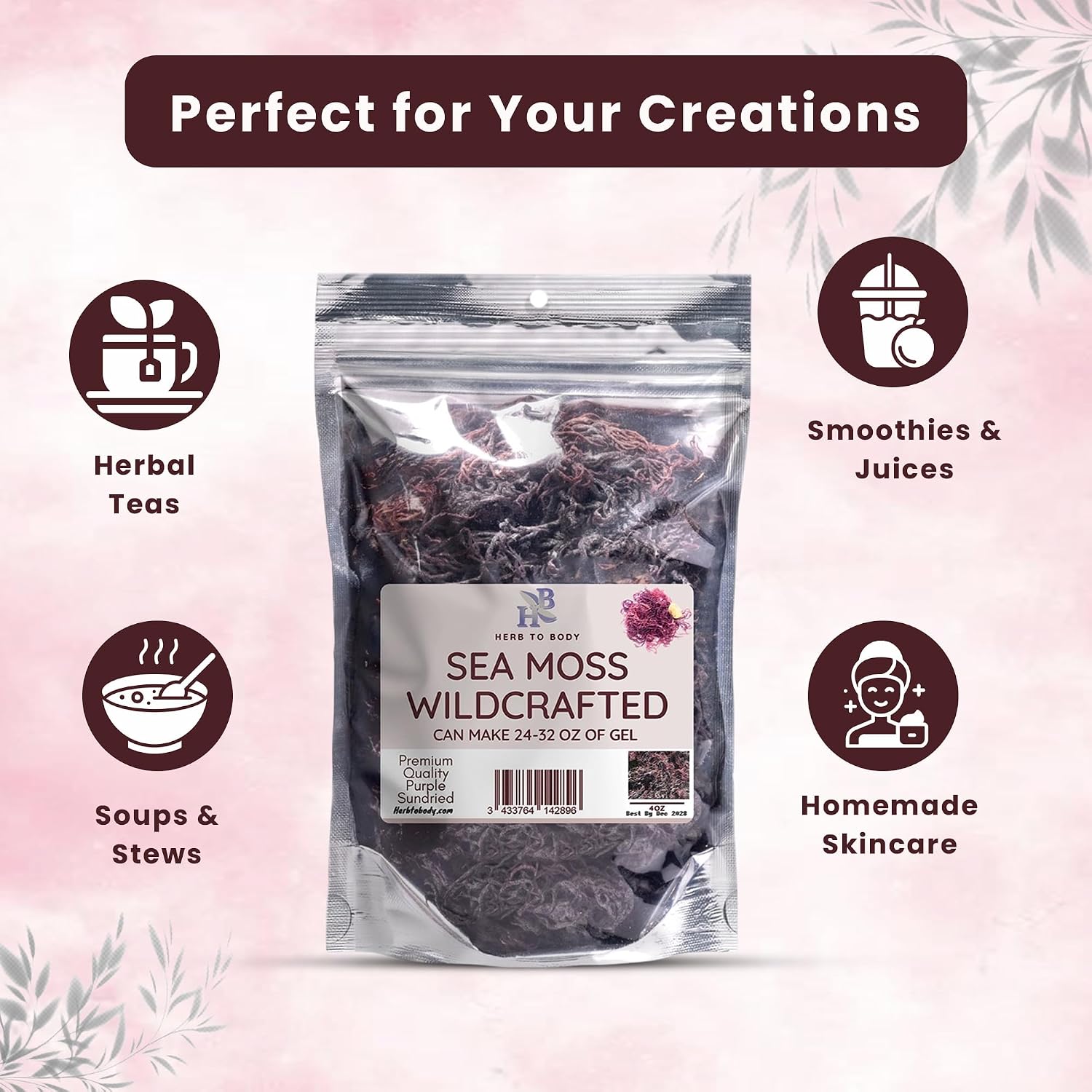 Herb To Body Purple Sea Moss – 4oz (113g) Alga Púrpura Silvestre de Saint Lucia