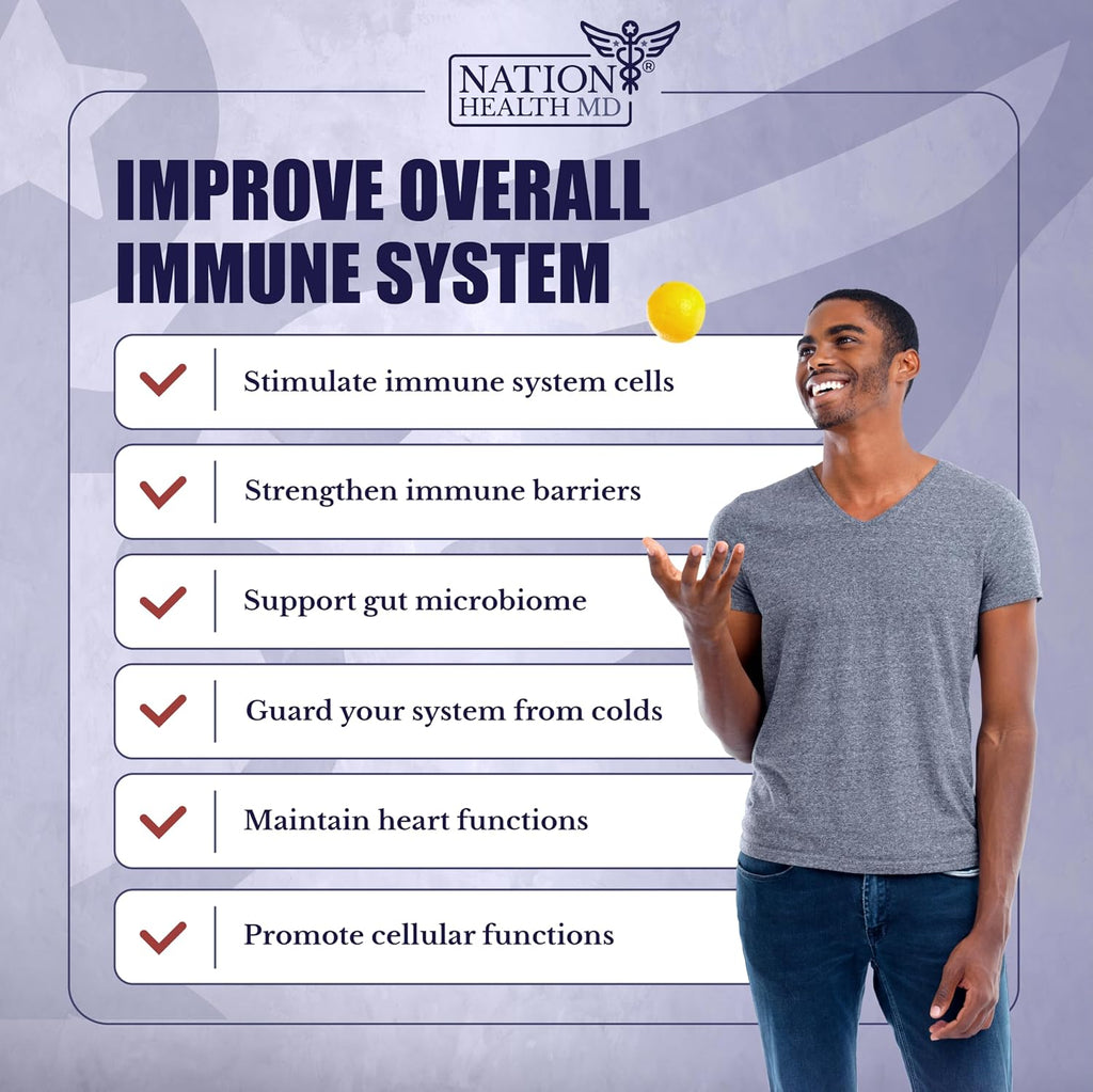 NATION HEALTH MD Complemento para el Apoyo Inmunológico con Saúco, Zinc, Vitaminas C, D3 y E - 60 Cápsulas
