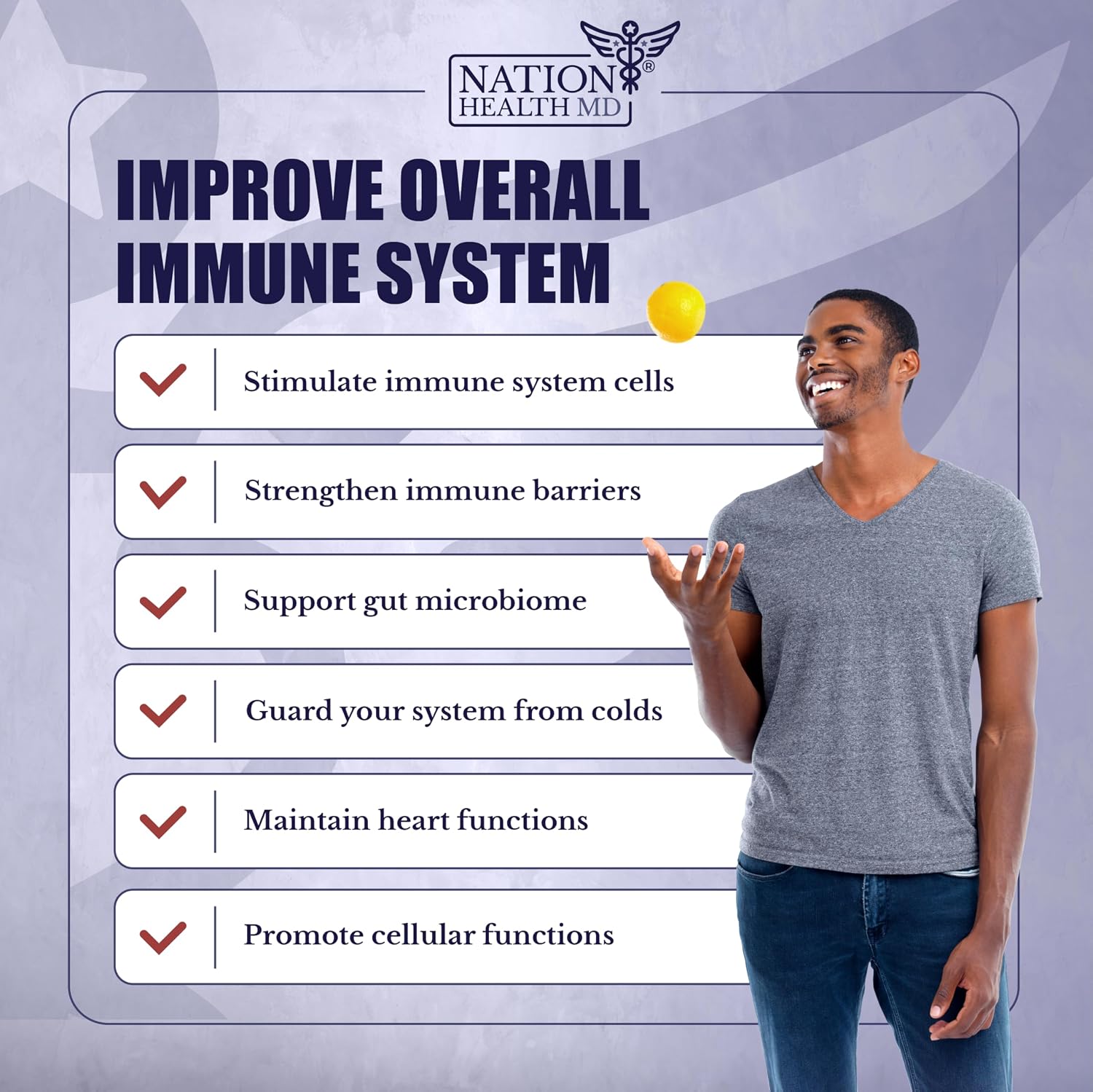 NATION HEALTH MD Complemento para el Apoyo Inmunológico con Saúco, Zinc, Vitaminas C, D3 y E - 60 Cápsulas